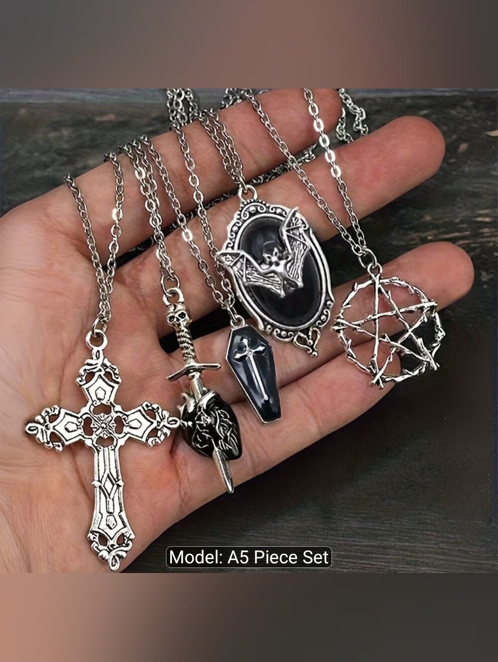 Gothic Silver & Black Necklace Set — Black And Silver, New In Package